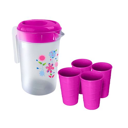 Juego de Pichel 3L + 4 Vasos Bambu Flores Natural