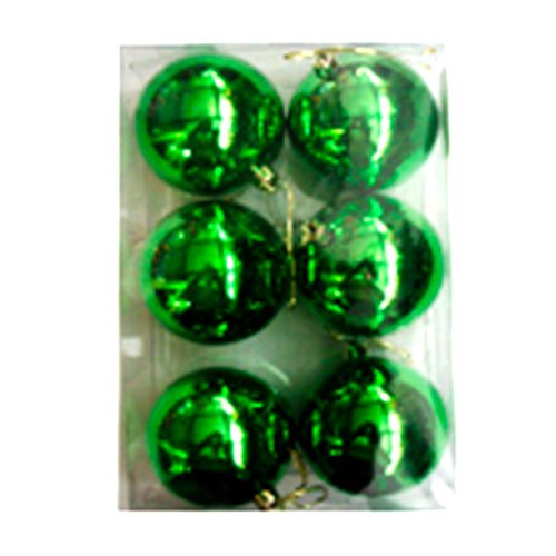 BOLAS NAVIDENAS 6PCS PVC C/VERDE 7CM SHINY