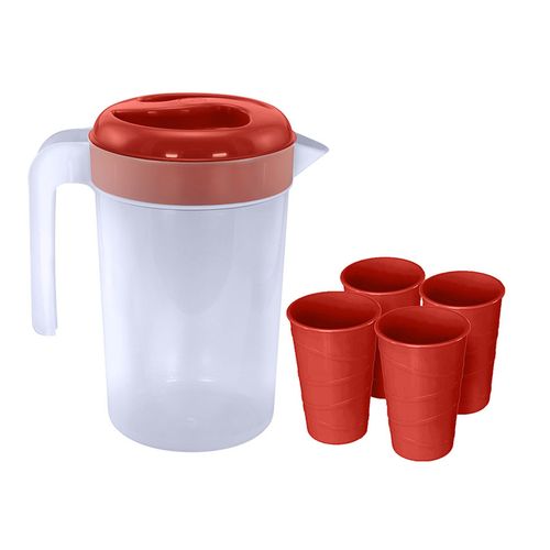 Set Pichel 3 L+ 4 Vasos Bambu Decorado Rojo Chef