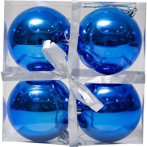 BOLAS NAVIDENAS 4PCS PVC C/AZUL 8CM SHINY