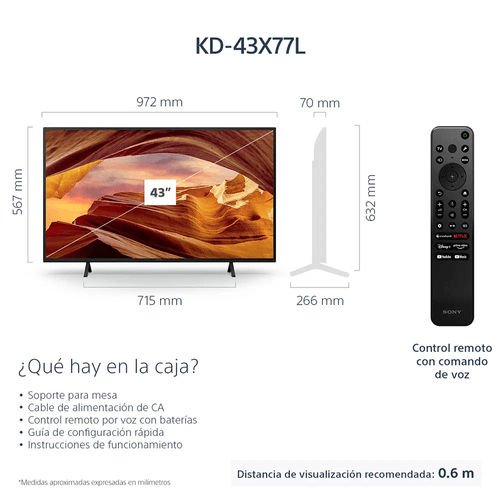 TELEVISOR LED SONY 43" 4K GOOGLE TV/PROCESADOR X1/ 3HDMI/2US