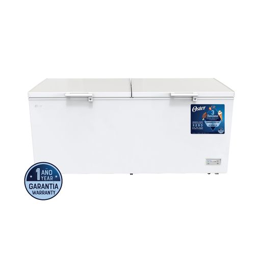 FREEZER HORIZONTAL OSTER 25 PIES, COLOR BLANCO DOBLE PUERTA 708 LITROS